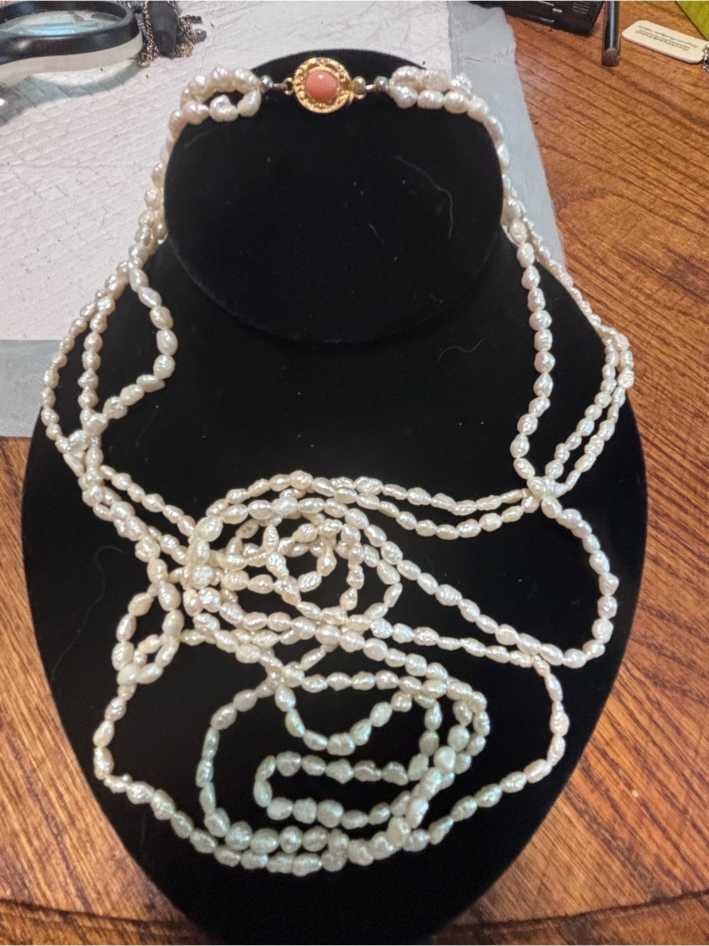 Three Strand Genuine Rice Pearl Necklace